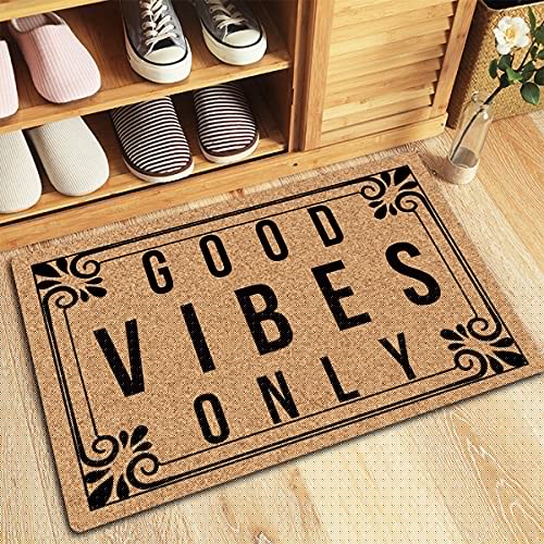 Welcome Mat Good Vibes Only Doormats Novelty Gift Mats For Entrance Way Non-Woven Fabric Top With A Anti-Slip Rubber Back For Front Door Indoor/Outdoor/Kitchen Mats 23.6"(L) X 15.7"(W) #TOP1