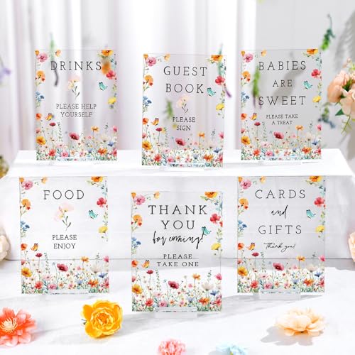 Image of Vercraft 6 Pcs Wildflowers Baby in Bloom Table Decorations | 5 x 7 inch Baby in Bloom Sign, Please Take One Sign, Baby in Bloom Centerpieces for Tables, Centerpieces with Stand