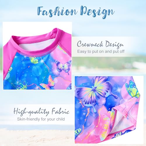Image of Idgreatim Girls Swimsuit Rash Guard Set Long Sleeve Two Piece Bathing Suit 3-10 Years