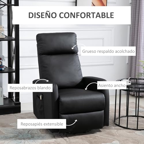 HOMCOM Sillón Levanta Personas Sillón Relax Eléctrico Sillón Elevador Reclinable 145° con Control Remoto Reposapiés para Personas Mayores 67x95x105 cm Negro - imagen 4