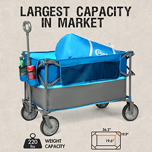 Portal Bollerwagen faltbar 225L XXL Große Ladefläche Handwagen mit Getränkehalter Seitentasche Transportwagen Leiterwagen klappbar Strandwagen Faltwagen 100kg belastbar für Garten Camping Festival – Bild 4