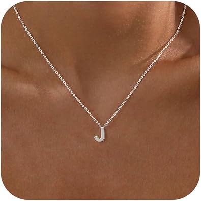 Hayopi Silver Jewelry for Women,Dainty Sterling Silver Initial Necklace Cute Letter Necklace Simple Name Necklace Personlized Silver Choker Necklaces for Women Trendy Stuff Gifts