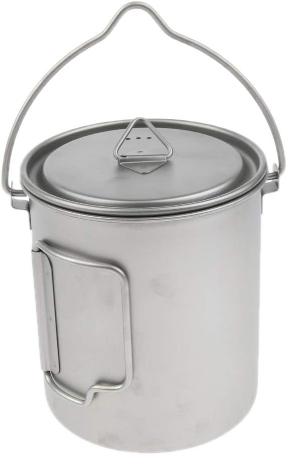 Titanium Camping Pot Weight for Backpacking Hiking, 750ml Stockpot with Foldable Handle, Screw Lid, Portable Tea Coffee Mug for Outdoor Picnic