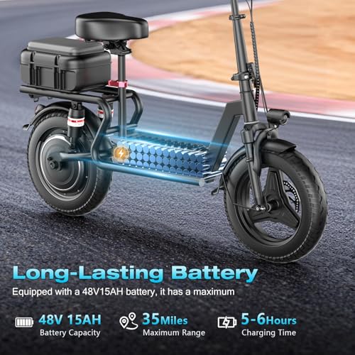Image of Electric Scooter with Seat for Adults, 1000W Peak Motor, Up to 25 MPH 35 Miles, Multiple Suspension, Bright Light, Sturdy Scooter Frame, 14 inch x 2.125 inch Tires, Provides Comfortable and Safe Ride