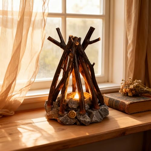 Wooden Campfire Night Light Rechargeable LED Fake Fire Lamp with 3 Modes&Calming Flame Sound Sleep & Camping Ambient Light for Bedroom Outdoor Spring Graduation Housewarming Gift for Kids Adults