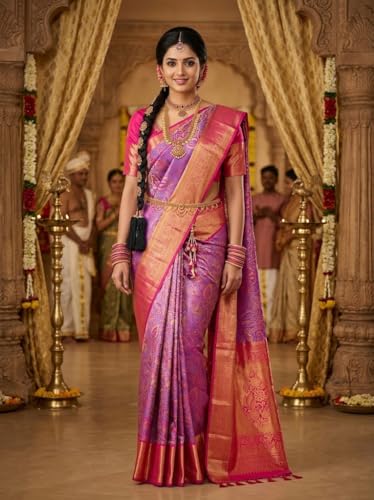 Image of VFCollections Women's Kanchipuram Silk Saree With Blouse Piece