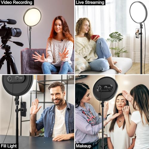 توبيا ضوء حلقي مقاس 13 بوصة كامل الشاشة مع حامل قابل للتمديد بطول 79 بوصة، ضوء تصوير LED قابل للتعتيم بدرجة حرارة لون 2700-6500 كلفن مع جهاز تحكم عن بعد وحامل للهاتف للبث المباشر/يوتيوب/تيك توك/اجتماع