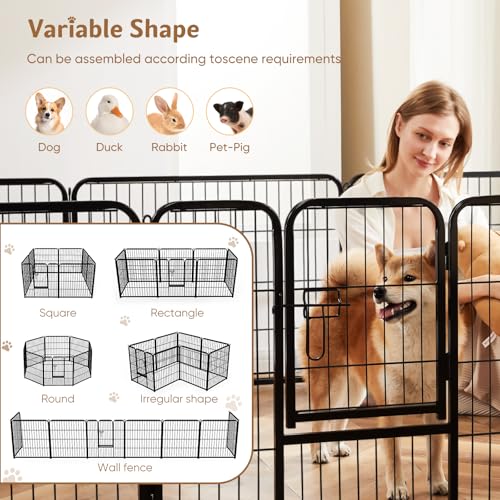 Image of DUMOS Dog Playpen 32 Inch 8 Panels Indoor Outdoor Metal Pet Fence | Foldable Dog Play Pen with Door, Portable Exercise, RV Camping, Puppy Small Medium Dogs