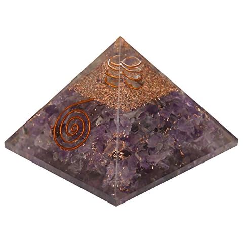 Aatm Exclusive Amethyst Orgone Pyramid for EMF Protection Chakra Healing Meditation Yoga Energy Generator Home Office Décor Accessories with Crystal and Copper (3 and 3 Inches) Cover