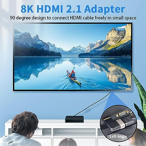 Image of ETZIN 90 Degree HDMI Adapter 8K, 48Gbps Left Angle Male to Female HDMI Adapter Extender Compatible with TV, Ro-ku, Fire Stick, Chrome-cast, Switch, Laptop, PC EPL-1057H.