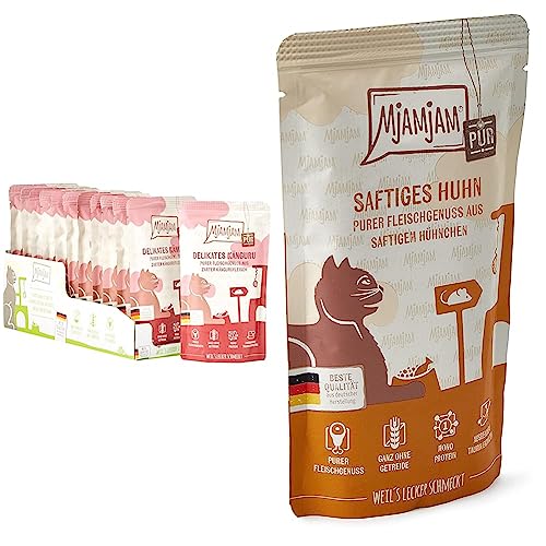 MjAMjAM 1111312 - purer Fleischgenuss - zartes Känguru pur 12er Pack (12 x 125 g) & - Premium Nassfutter für Katzen - Quetschie - saftiges Hühnchen pur, 12er Pack (12 x 125 g)