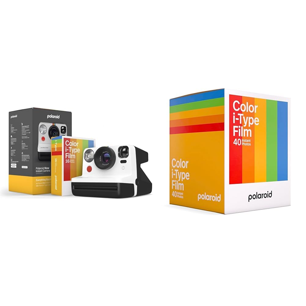Coffret appareil photo instantané Polaroid Now Génération 2 Blanc et Noir + 16 films inclus & Pellicola Istantanea Colore per i-Type - Confezione 40 Pellicole - 6010