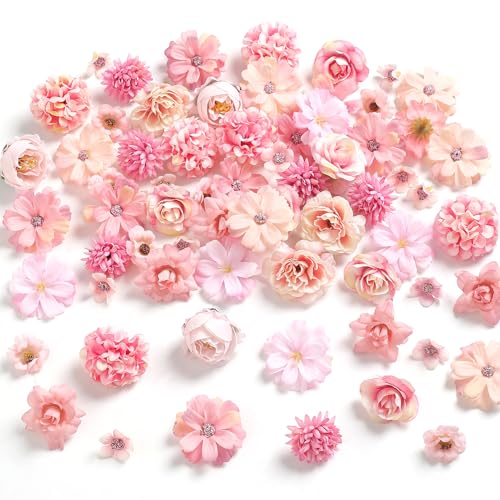 rongflower Faux Flower Heads Mini Pink Artificial Flower Heads Fake Peony Daisy Rose Flowers Multicolor Small Silk Daisy Flower Heads for Craft Garland Wedding Party DIY Home Decoration 2-4 cm