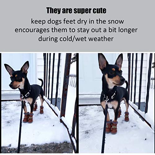 Qiaoniuniu Puppy Shoes Warm Boots Winter Waterproof Skidproof Leather Dog Paw Protectors Booties For Snow/Ice Pavement (Color: Brown,Size: L) #TOP4
