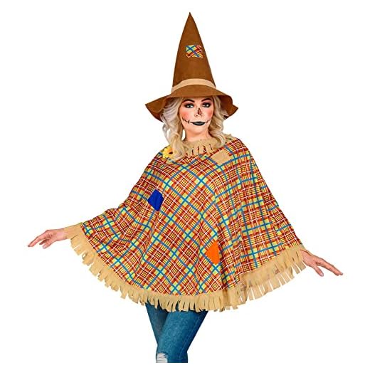 W WIDMANN MILANO Party Fashion - Disfraz de espantapájaros, poncho y sombrero, fiesta temática, carnaval, Halloween