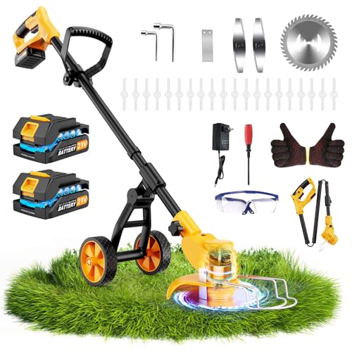 Electric Weed Wacker Cordless with Wheels,Electric Weed Eater Battery Powered 4000mAh,4 in 1 Grass...
