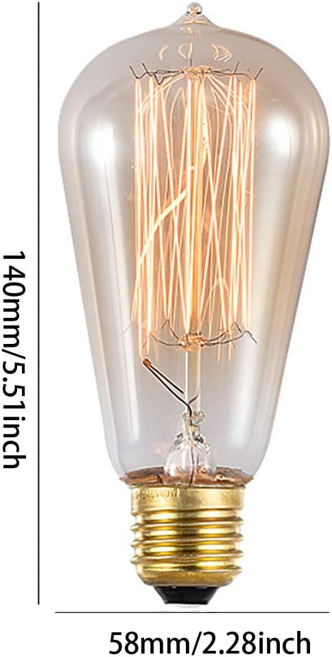 ST58 Vintage Edison Light Bulb E26 40W Incandescent Light Bulbs Antique Style Squirrel Cage Filament Light for Decorative Chandeliers Pendant Lighting 2300K Warm White AC110V Dimmable Amber 4 Pack