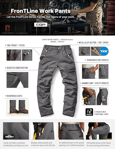 Image of CQR Men's Quick Dry Work Pants, Water Resistant Outdoor Tactical Pants, Lightweight Stretch Cargo Hiking Pants