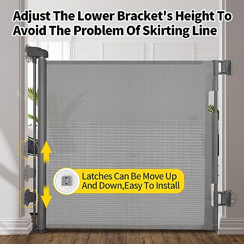 Punch-Free Install Retractable Baby Gate, Mesh Baby Gate Or Mesh Dog Gate, 33" Tall, Extends Up To 55" Wide, Child Safety Gate For Doorways, Stairs, Hallways, Indoor/Outdoor (33"X55",Gray) #TOP2