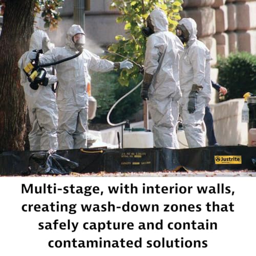 Image of Justrite 3 Zone Decontamination Berm, 6' x 16' with a 478 Gallon Spill Capacity, PVC Coated Fabric for Spill Containment and Quick Decontamination, Made in The USA, Black, 28572