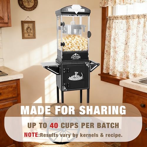 Image of 10oz Popcorn Machine with Cart - Vintage Movie Theater Style Maker - Shatterproof Acrylic and Storage Cabinet for Home Parties, Concessions - Black
