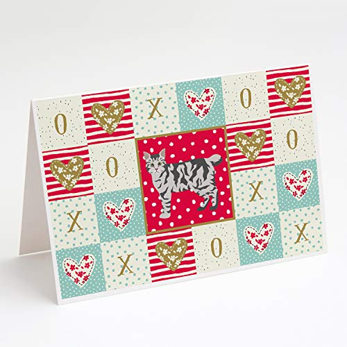 Caroline's Treasures CK5544GCA7P American Bobtail #1 Cat Love Greeting Cards and Envelopes Pack of 8, Red Blank Cards with Envelopes Whimsical A7 Size 5x7 Blank Note Cards