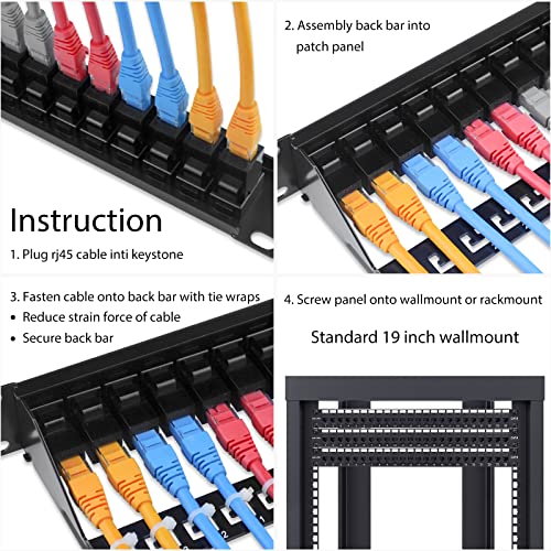 Iwillink 24 Port Rj45 Through Coupler 1U Cat6 Patch Panel Utp 19-Inch With Back Bar, Wallmount Or Rackmount, Compatible With Cat5, Cat5E, Cat6 Cabling #TOP5