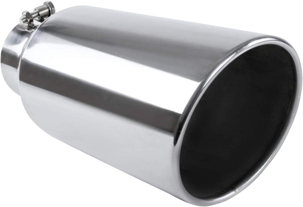 Carpartsinnovate Fits Chrome Coated Rolled Edge Angle Diesel Exhaust Tip 4" Inlet 6" Outlet 15" Long