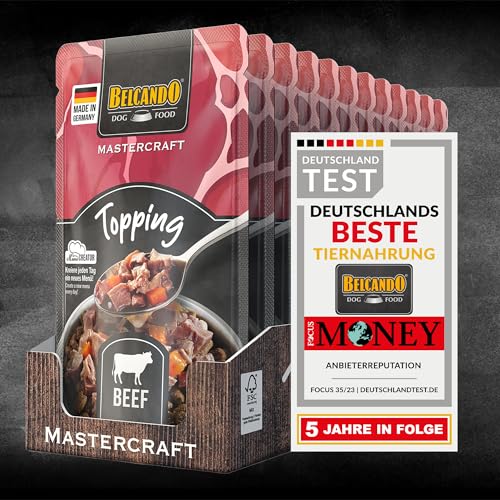 BELCANDO Mastercraft Topping Rind, 12x 100g Beutel, Nassfutter für Hunde, getreidefrei, sortenfrei, Ergänzungsfutter, Made in Germany