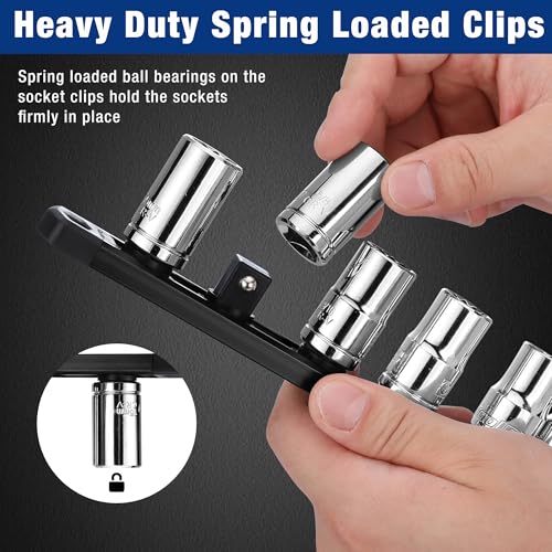 Image of WORKPRO Magnetic Socket Organizer, Heavy Duty 1 /2-Inch Drive Socket Rail | Aluminum Alloy, 10 Pieces Clips, Rotatable & Movable Clips, Efficient Organization