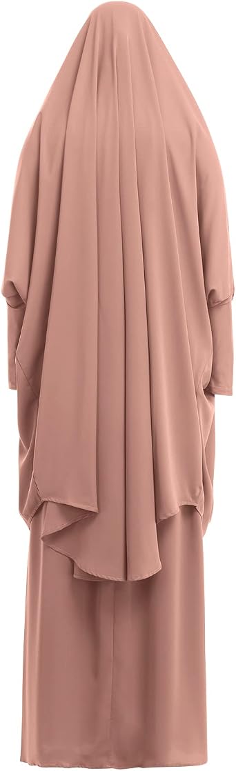 IDOPIP Two Pieces Jilbab Modest Dress for Muslim Women Long Maxi Khimar + Skirt with Hijab Burkas Islamic Abaya Dress Outfit