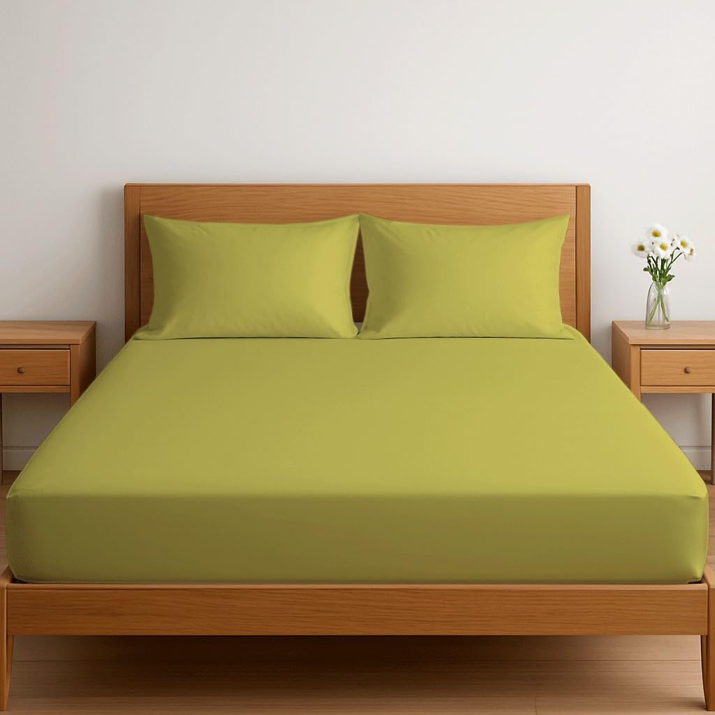 Dreema Novexa 3 Piece Egyptian Cotton Small Double Fitted Sheets 400 Thread Count 3PCS Deep Fitted Sheet Set with 2 Pillowcase Hotel Quality Bed Sheet Luxury Ultra Soft Bottom Yellow Fitted Bedsheets