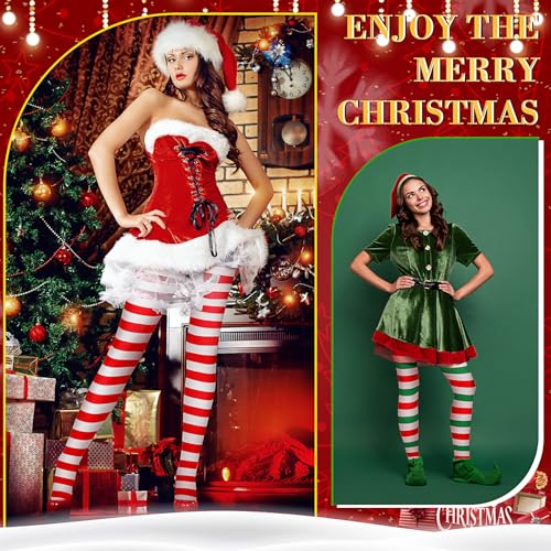 Therwen 12 Packs Christmas Striped Tights for Women Full Length Tights High Candy Stripe Stocking Party Cosplay Accessories4