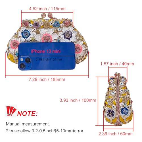 Image of Fancy Vintage Flower Rhinestone Clutch Multicolor Floral Crystal Evening Bag Purse Wedding Cocktail Bag