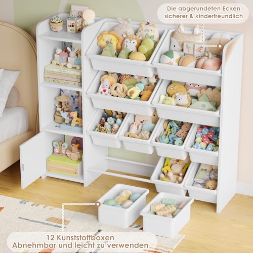 FOREHILL FOREHILL Kinderregal mit 12 Boxen Kinderschrank Holz Bücherregal für Kinder Aufbewahrungsbox Kinderzimmer Möbel mit Spielzeugkiste 112,5x100x30cm weiß - Zusatzansicht 4 | Kinderzimmermöbel