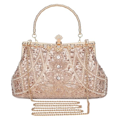 Selighting 1920s Vintage Beaded Clutch Evening Bags for Women (Champagne)