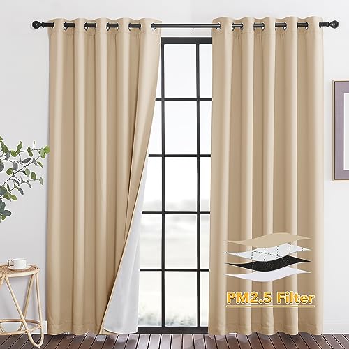 RYB HOME Dustproof Curtains for Large Window, Soundproof Thermal Insulated Blackout Curtains for Sliding Glass Door Furance Office Dorm Bedroom Living Room, Biscotti Beige, W62 x L84 inch, 2 Panels