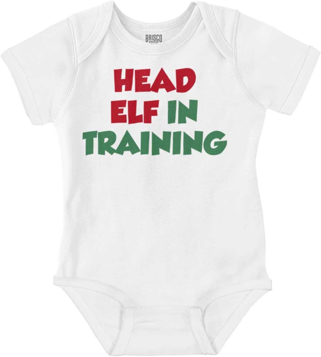 Brisco Brands Christmas Head Elf In Training Baby Romper Boys or Girls