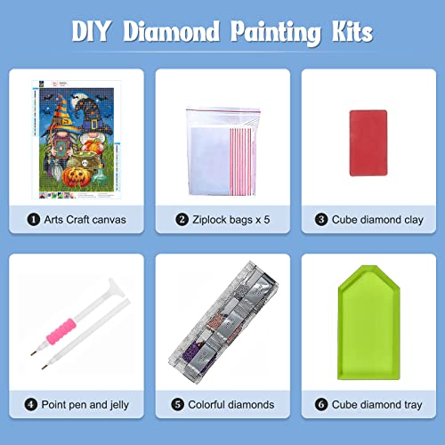 Naimoer Halloween Diamond Painting Kits For Adults, Gnomes Diamond Painting Kits Pumpkin Diamond Pianitng Fall Gnomes Diamond Art Kits Picture Arts Craft For Home Wall Art Decor 30X40Cm #TOP5