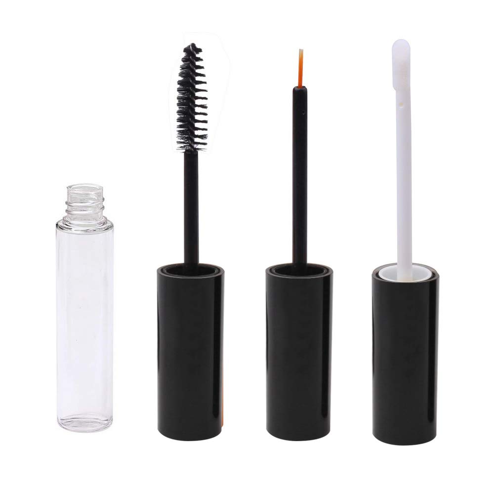 3 Pack Empty Mascara Tube with Wand, Eyeliner & Lip Gloss Tubes, 10ml Black