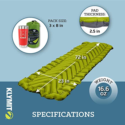 Klymit-Static-V2-Inflatable-Sleeping-Pad-for-Camping-Ultralight-Hiking-and-Backpacking-Air-Bed-Green