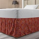 Lunarable Paisley Bedskirt, Vibrant Colored Pattern with Various Oriental Design Elements Boho Influence, Bedroom Decor Wrap Around Elastic Bed Skirt Gathered Design, Full, Ruby