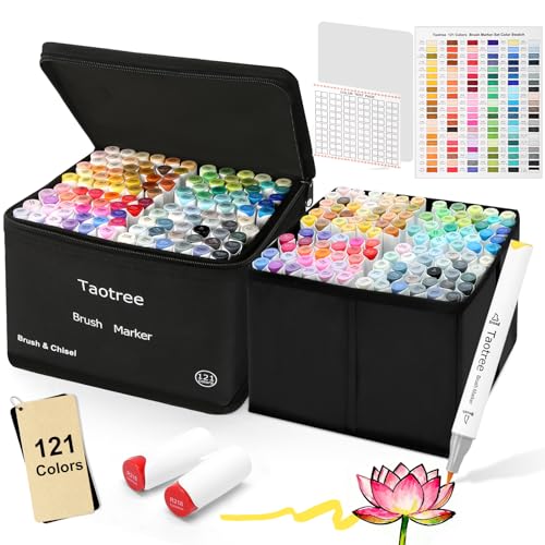 Taotree Alcohol Brush Markers Art Supplies, 121 Colors Dual Tip Art Coloring Markers Pens, Brush & Chisel Tip Sketch Pens, Drawing Supplies Gift for Artist Adult Coloring Book Painting, Sketching