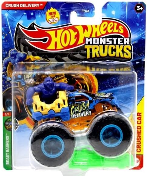 Hot Wheels モンスタートラック クラッシュデリバリー、1:64スケール ダイキャストビークル 6/6 ビーストバッシャー