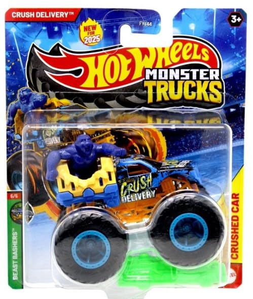 Hot Wheels Monster Trucks Crush Delivery, 1:64 Scale Die-Cast Vehicle 6/6 Beast Bashers, 1:24
