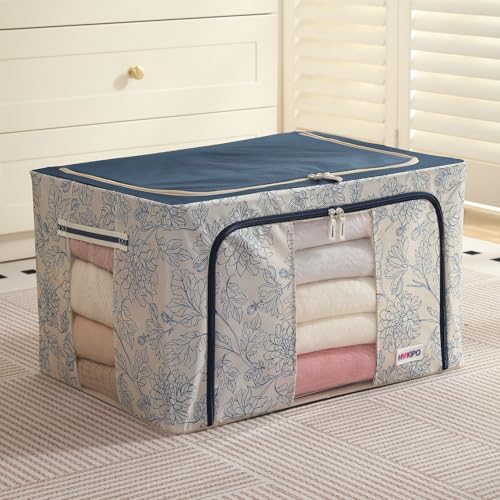 Image of HOKIPO 88L(XL) 600D Oxford Fabric Cloth Organizer for Storage, Blue Blossom Pack of 1 (AR-6487-BLU)