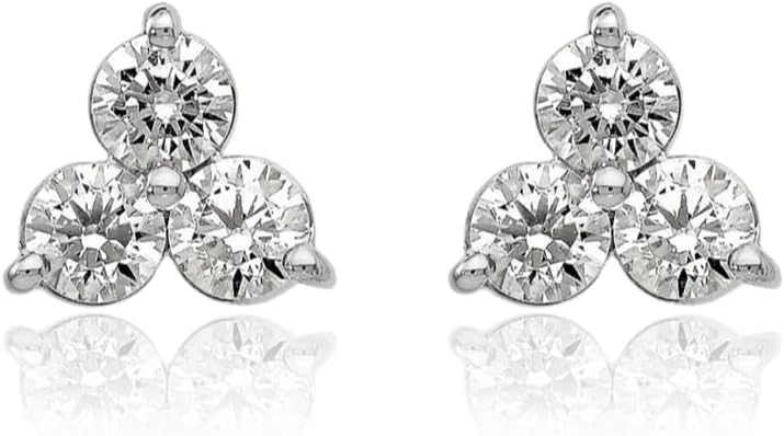 IceCarats 14K Solid White Gold 0.75 carat Lab Diamond Extra Large Three Stone Cluster Stud Earrings 14mm 0.6 inch Round Cut, Prong Set, Friction Back For Her