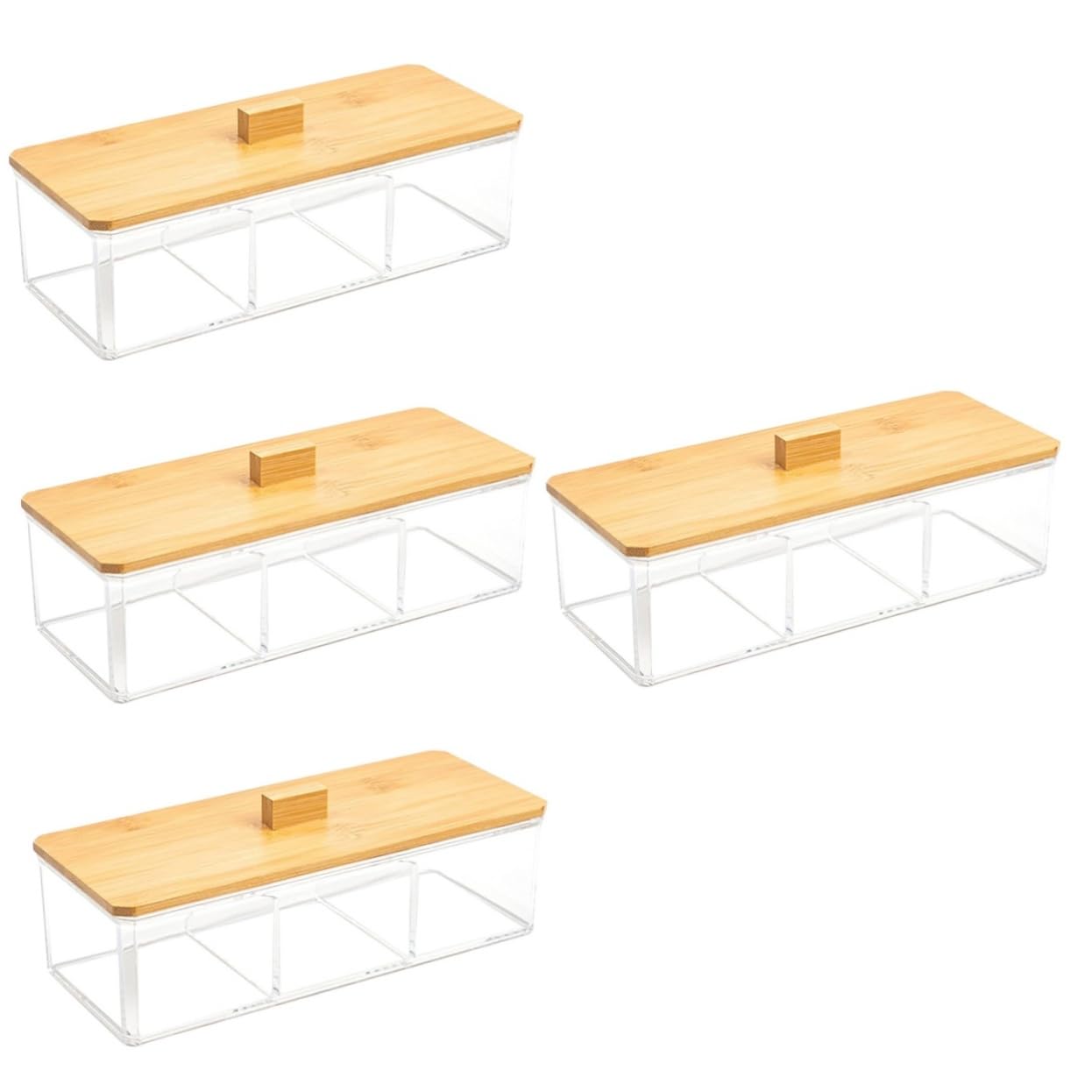 Gatuida 4stücke Compartment Organizer Mit Elegantem Bambusdeckel Fach Aufbewahrungsbox Für Wattestäbchen Und Kosmetik Transparente Acrylmaterial Für Badezimmer Und Schminktisch