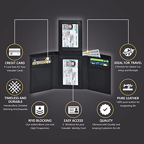 Black | Rich Fabric | Leather Wallets For Him | Gift | 9 Credit Card Slots | 2 ID Slot | RFID Blocking Technology