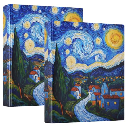 Classeur 3 anneaux couverture flexible Starry Night poches de rangement et anneaux en métal